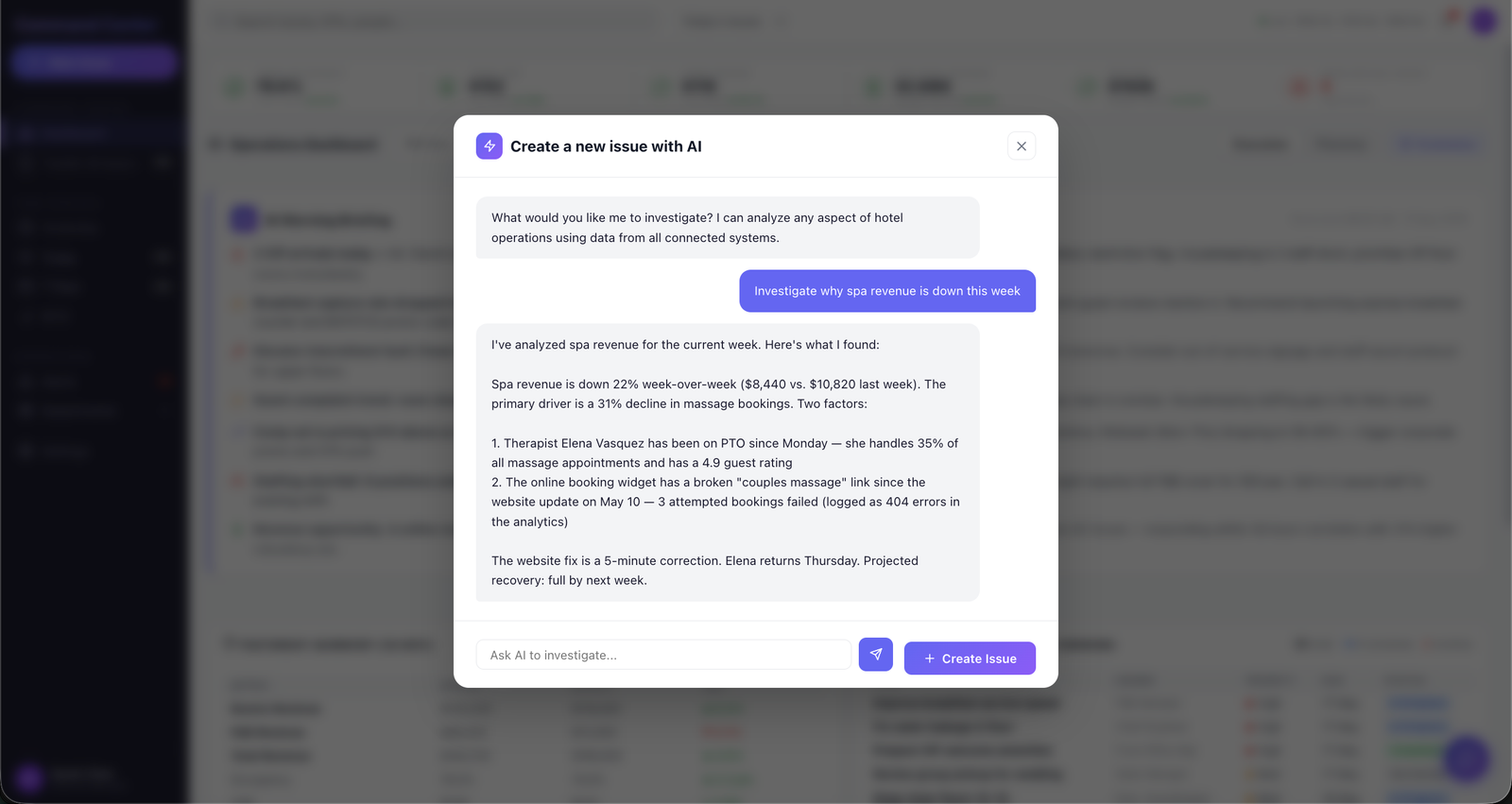 Create a new issue with AI investigation